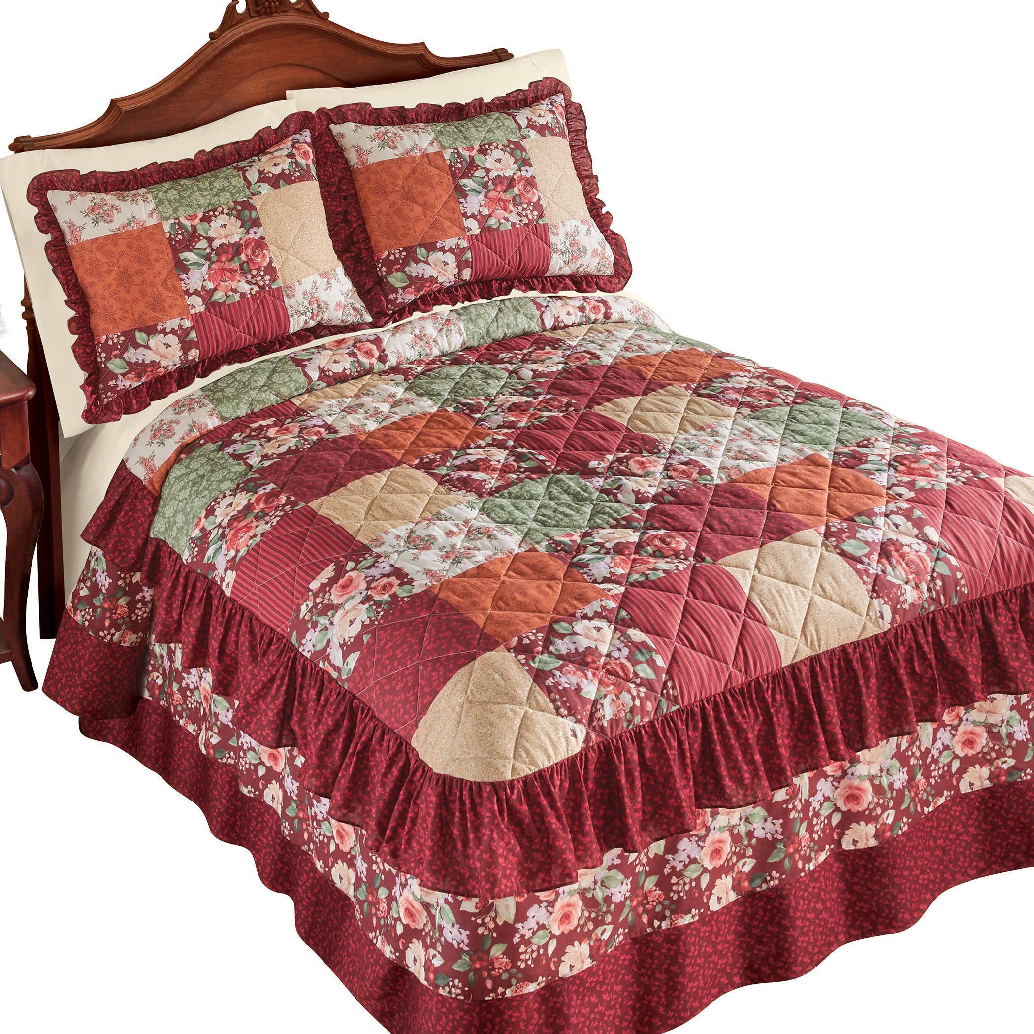 Collections Etc Olivia Rose Quilted Patchwork Tiered Ruffle Bedspread